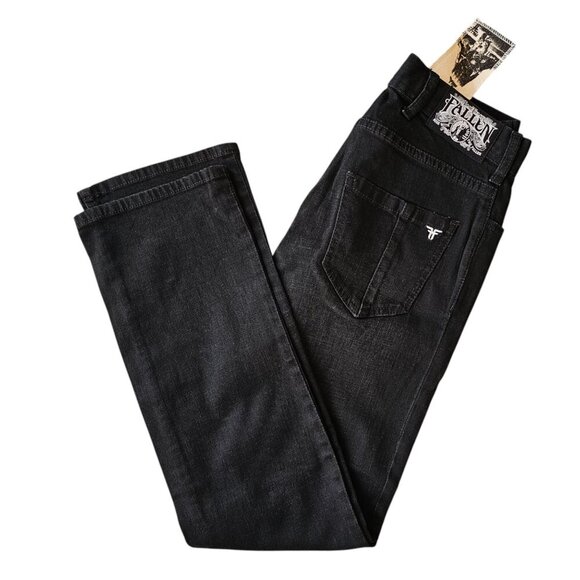 Fallen NWOT Jamie Thomas Straight Leg Black Denim Jeans Sz 26 - Picture 1 of 13